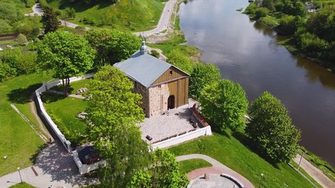 Orthodox church of the 12th century on a sunny spring day. The Kalozha church of Sts. Boris and Gleb is the oldest extant structure in Grodno. Belarus, Grodno.