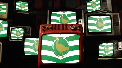 Flag of Wiltshire, UK, and Vintage Televisions.