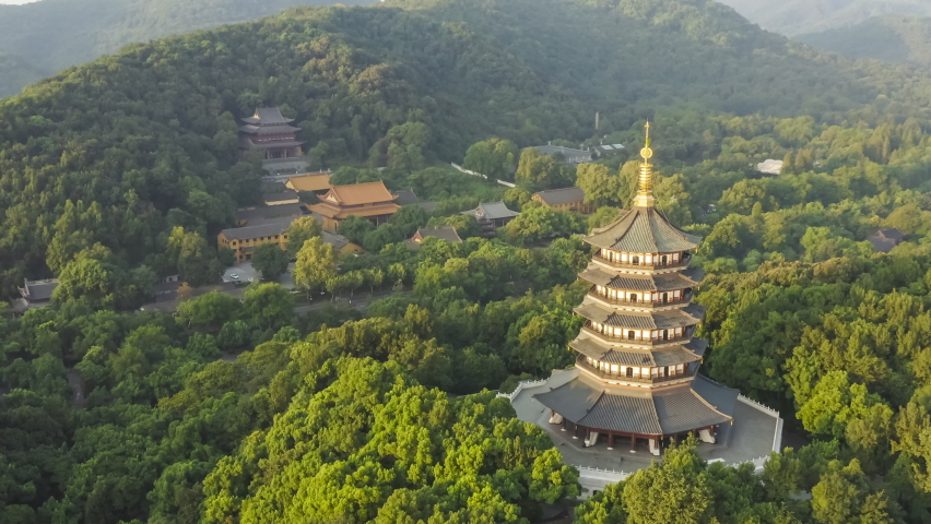 Aerial view of Leifeng Pagoda scenery in West Lake,Hangzhou,China.