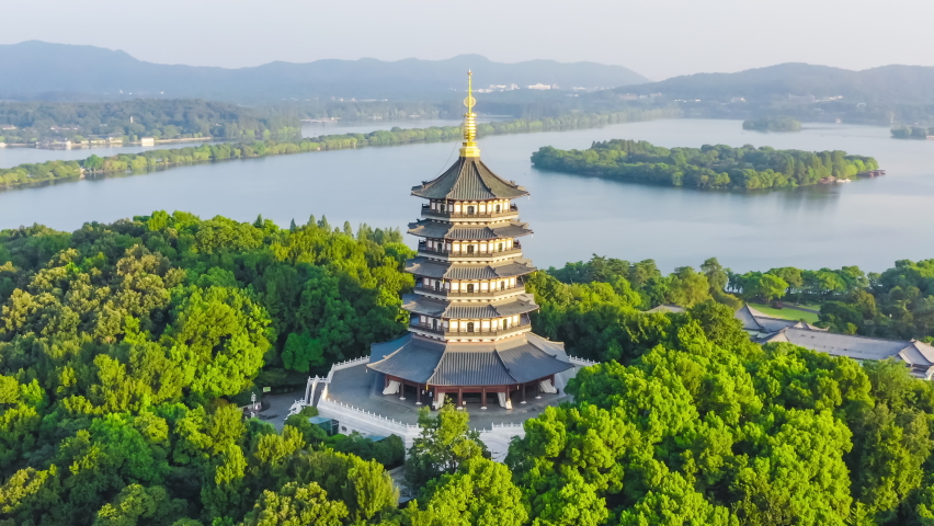 Aerial view of Leifeng Pagoda scenery in West Lake,Hangzhou,China.