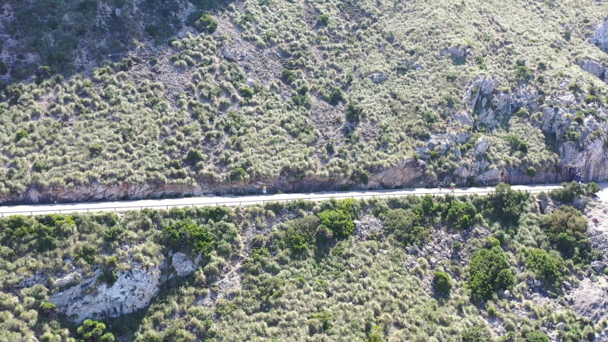 Formentor Trip- Talaia-Lighthouse - Bike road - Drone view with massive cliffs