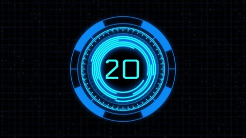 Abstract Futuristic Technology Background with Digital number timer concept and countdown. Futuristic modern clock face with a set of glowing digits. HUD user interface with technology stopwatch.