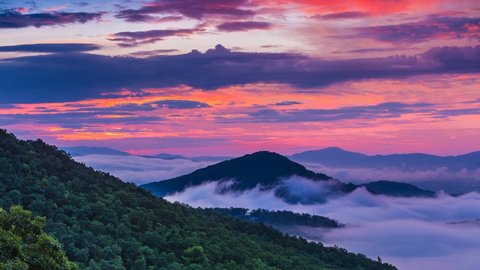 Cinemagraph time lapse Blue Ridge Mountains North Carolina sunrise in Asheville