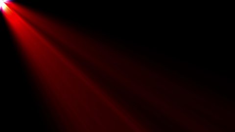 Red flare light beam effect seamless loop abstract background. 4K 3D abstract light motion titles cinematic background. Red light beams shining from top left for film screen overlay, stage backdrop.