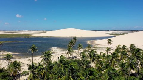 Amazing landscape of Jericoacoara, Ceara, Brazil. Idyllic beach and dunes for leisure activities. Jericoacoara, Ceara, Brazil. Nature landscape. Tropical summer travel destination. Jericoacoara, Ceara