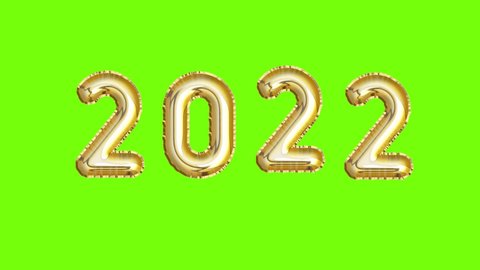 Animated Golden Inflatable Balloon Numbers 2021 Changes to 2022. Animation on Green Background