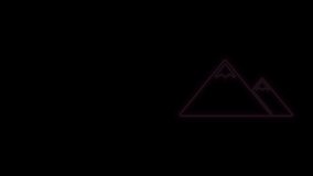 Glowing neon line Mountains icon isolated on black background. Symbol of victory or success concept. 4K Video motion graphic animation.