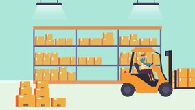 Male worker animation driving forklift in the storage warehouse while wearing safety wear. Cartoon in 4k resolution - Powered by Shutterstock - Get 15% off with code: PIKWIZARD15