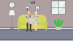 Happy old couple animation reading newspaper together while sitting on the sofa. Cartoon in 4k resolution - Powered by Shutterstock - Get 15% off with code: PIKWIZARD15