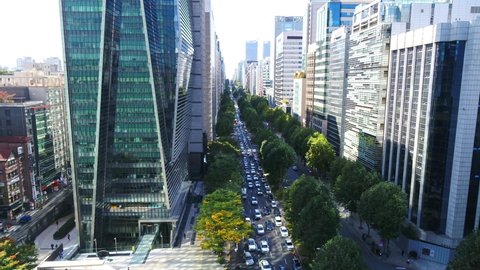 Aerial view of the downtown of Seoul, Korea and the building forest. Gangnam Street