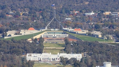 Canberra city lookout to capitol hill and Parliament houses as 4k.
