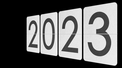 Vintage white flip clock switches from year 2021 to 2022 to 2023 with
 ALPHA MATTE. Nice texture.