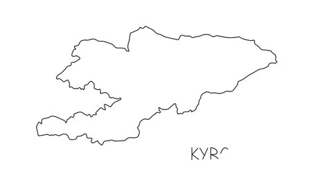 Kyrgyzstan map animation line. Black line animation letters drawing on a white background.
