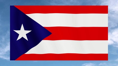 Puerto Rico Independence Day. Flag of Puerto Rico  fluttering against blue sky. Puerto Rico  flag with holiday balloons