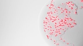 North america continent with appearing red dot all over surface. America with 3D relief. Signals of Covid cases on map. - Powered by Shutterstock - Get 15% off with code: PIKWIZARD15