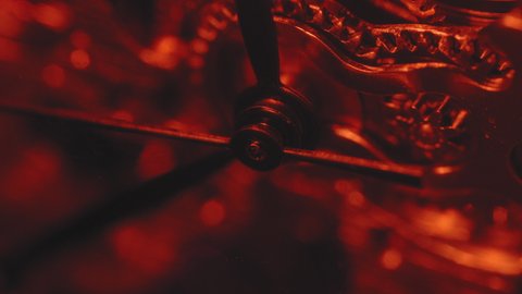 Macro Shot Of Seconds Hand Of A Pocket Watch Ticking In Red Light As Time Pass By
