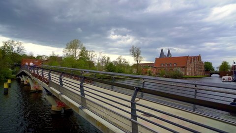 River Trave in the city of Lubeck - LUBECK, GERMANY - MAY 11, 2021