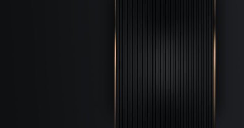 4k Abstract luxury black grey gradient backgrounds with rectangle frame, animated golden metallic stripes. Elegant ribbon vertical horizontal banner. Simple minimal border for sale. Dark backdrop 3D 