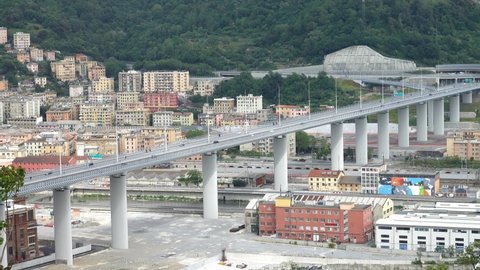 Highway San Giorgio bridge designed by Renzo Piano. Genoa, Italy - May 2021