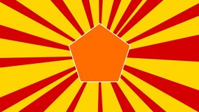 Pentagon symbol on the background of animation from moving rays of the sun. Large orange symbol increases slightly. Seamless looped 4k animation on yellow background