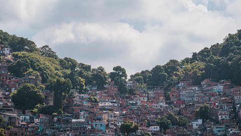 Timelapse Of Cloud Formations Passing Over Hillside Favela Houses, Rio de Janeiro