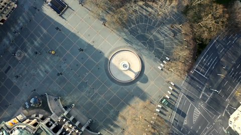 Aerial drone view of the Old Opera House's forecourt in Frankfurt am Main, Germany.