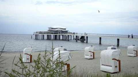 Famous Travemunde Beach at the Baltic sea - LUBECK, GERMANY - MAY 11, 2021