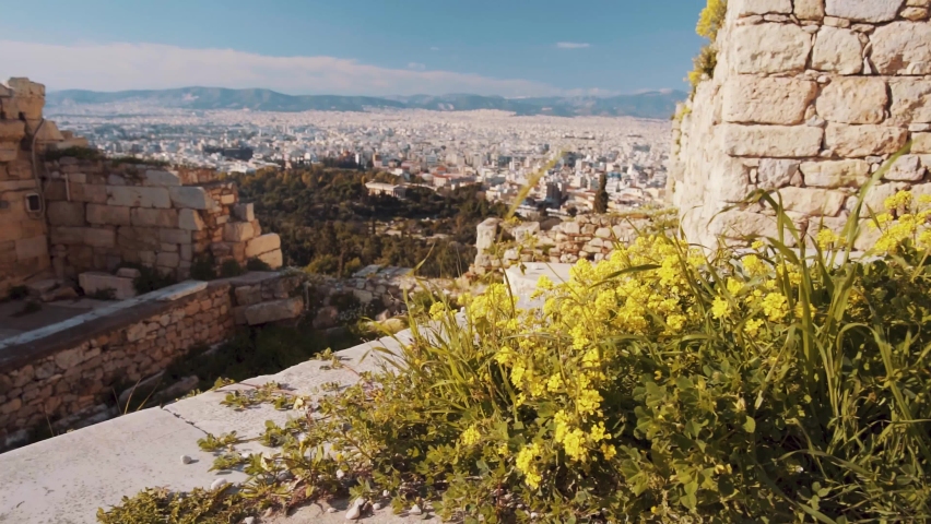 View of Athens on a summer day from the ruins of the Parthenon