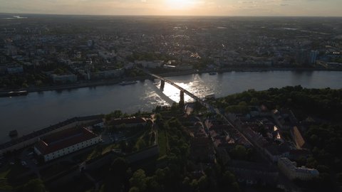 Novi Sad Vojvodina Serbia aerial drone vide of city of Novi Sad on Danube river