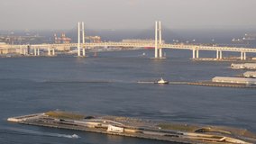 Scenery of Yokohama. Video of the bridge and the sea.