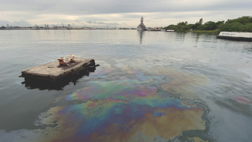 USS Arizona Oil Slick At Pearl Harbor In Honolulu Hawaii