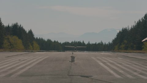 Cessna aircraft landing on a runway Texada Island British Columbia Sunshine Coast Canada