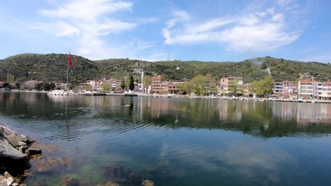 Marmara Island, Turkey - April 2019: Panoramic view Gundogdu village in Marmara island. Marmara island is 2 hours away from Istanbul with ferryboat, in the Marmara sea