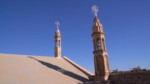 Midyat, Mardin, Turkey - January 2020: Mor Gabriel Deyrulumur Monastry is the oldest surviving Syriac Orthodox monastery in the world.