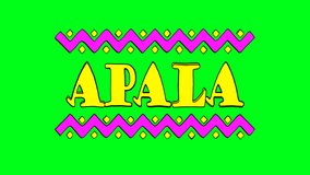 Apala African music style. 4K color video. Animation text on green screen background, chroma key. African pop music Apala for title concert, national musical festival, broadcast, social media, podcast