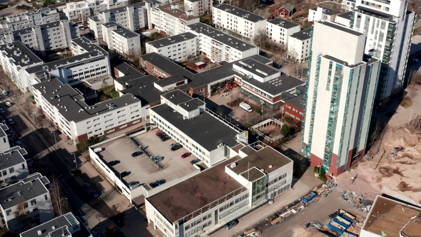 Aerial view of the Kivenlahti neighborhood of Espoo, Finland.