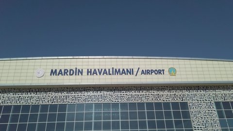 Mardin, Turkey - October 2019: Mardin Airport signage on building exterior
