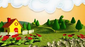 Moving sky  in background outdoor garden set. 
Kids base TV Program seamless loopable HD Video