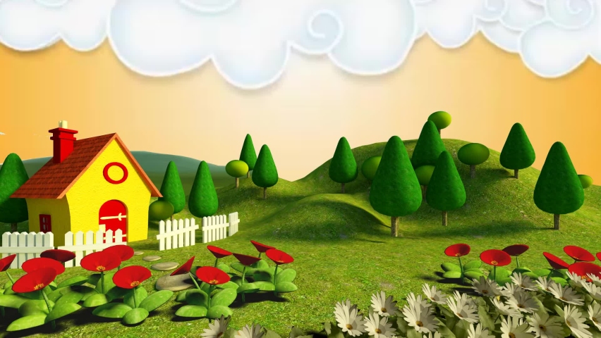 Moving sky in background outdoor garden set.
Kids base TV Program seamless loopable HD Video