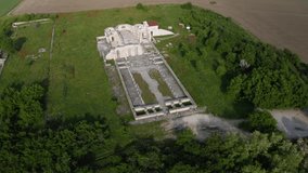 Drone flight above the ruins of The Great Basilica, which is the largest Christian cathedral in medieval Europe near Pliska - capital city of the First Bulgarian Empire.