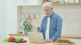 Attractive Senior Old Couple Doing Video Call on Laptop in Kitchen