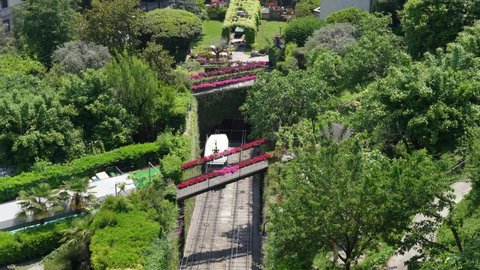 Bergamo, Italy. May 29, 2021. The Funicular from the lower city to the upper city. Scenic view from the venetian wall. It connects the new city with the old one for more 120 years
