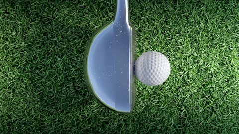 Golf hit, super slo-mo, close-up, top point of view