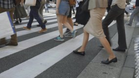 Blurred video. slow motion. Akihabara. A person walking on a pedestrian crossing.  Japanese city 5.