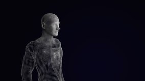 Animation of exploding human bust formed with grey particles with network of connections. global science, ideas and research concept digitally generated video.