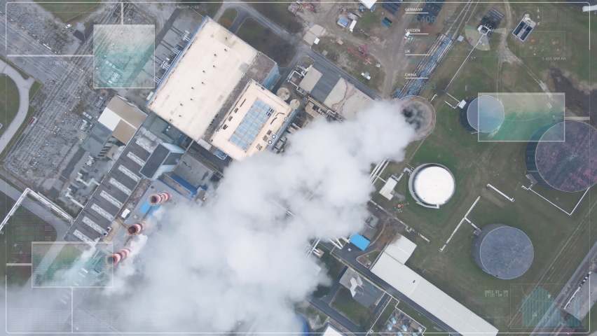 Coal power plant greenhouse gases monitoring technology concept, aerial view Royalty-Free Stock Footage #1073473193
