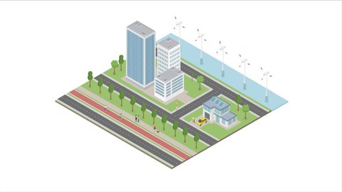 City Environment and Echo Isometric Animation