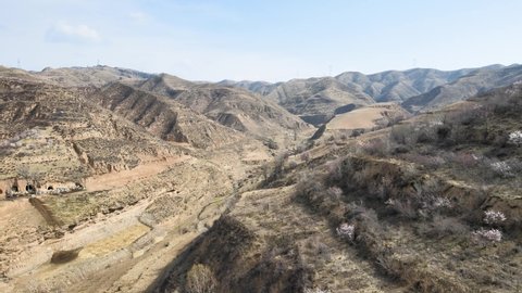 Aerial photography of rural cave villages in Shanxi Loess Plateau