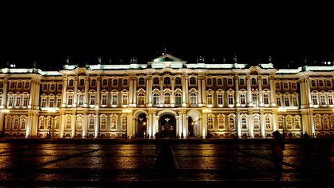 ST. PETERSBURG, RUSSIA - SEPTEMBER 13, 2017: Illuminated Famous State Hermitage (Winter Palace) in the night