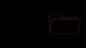 Glowing neon line Folder icon isolated on black background. 4K Video motion graphic animation.